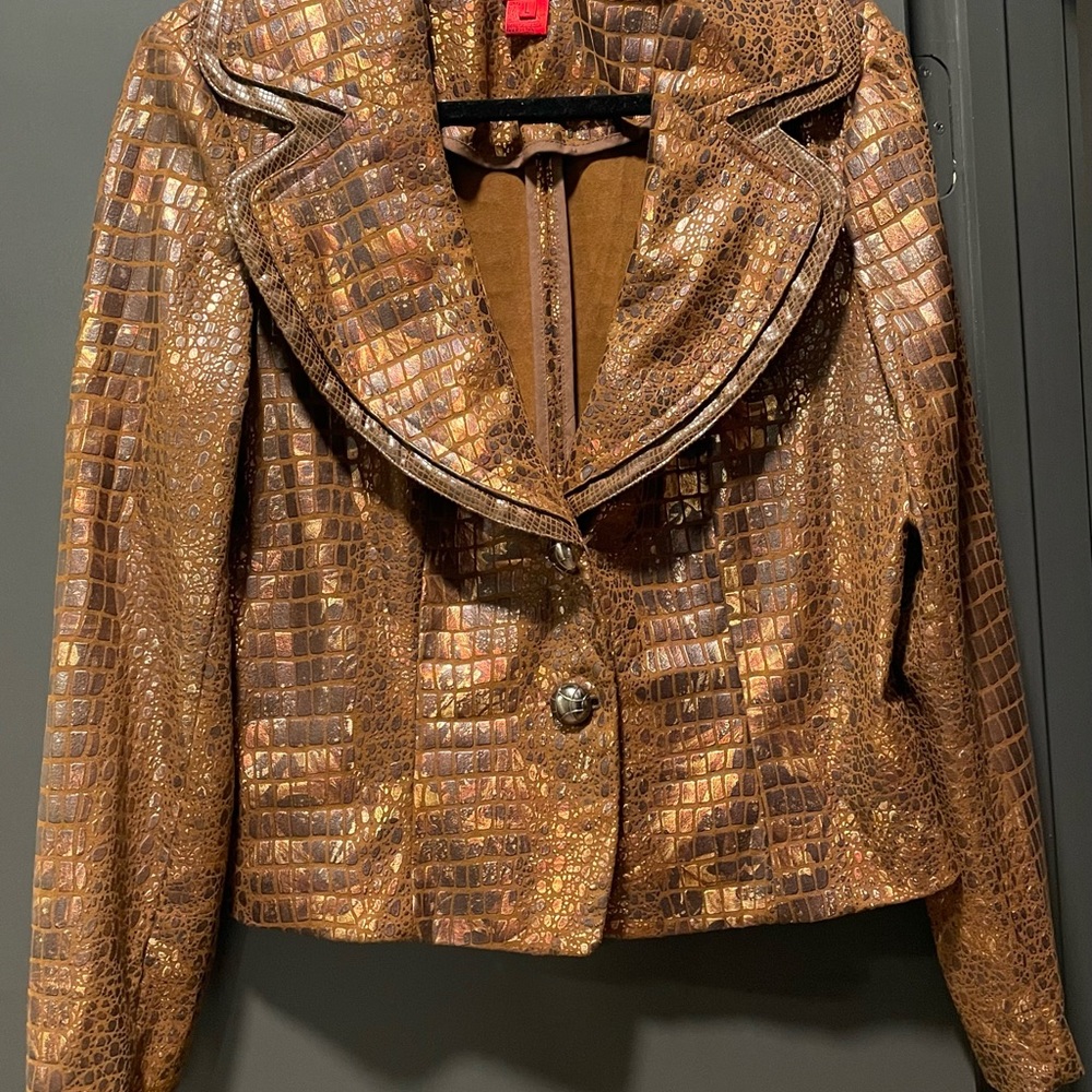 CHRISTINA Women’s Brown Metallic Embossed Jacket with shades of Copper SZ: Large - Picture 10 of 13